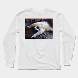 Tuxedo Cat Funny Cute Sleeping Upside-Down Long Sleeve T-Shirt